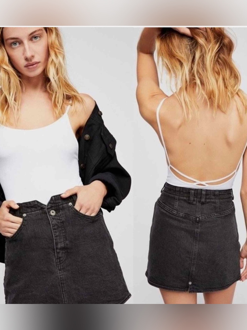 We The Free Women's Black Denim She's All That Mini Skirt Size 29